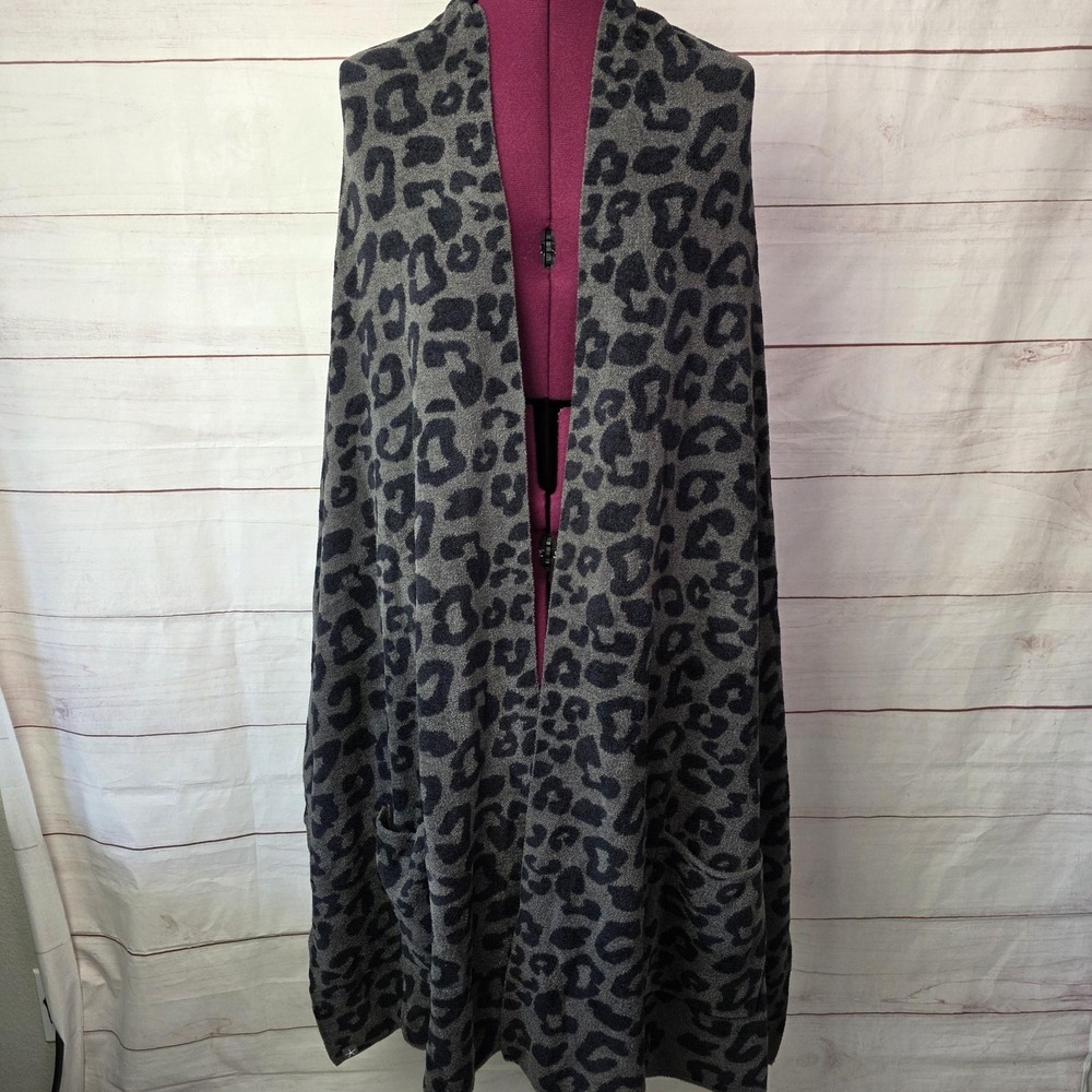 Barefoot Dreams Gray Leopard Print Open Cardigan